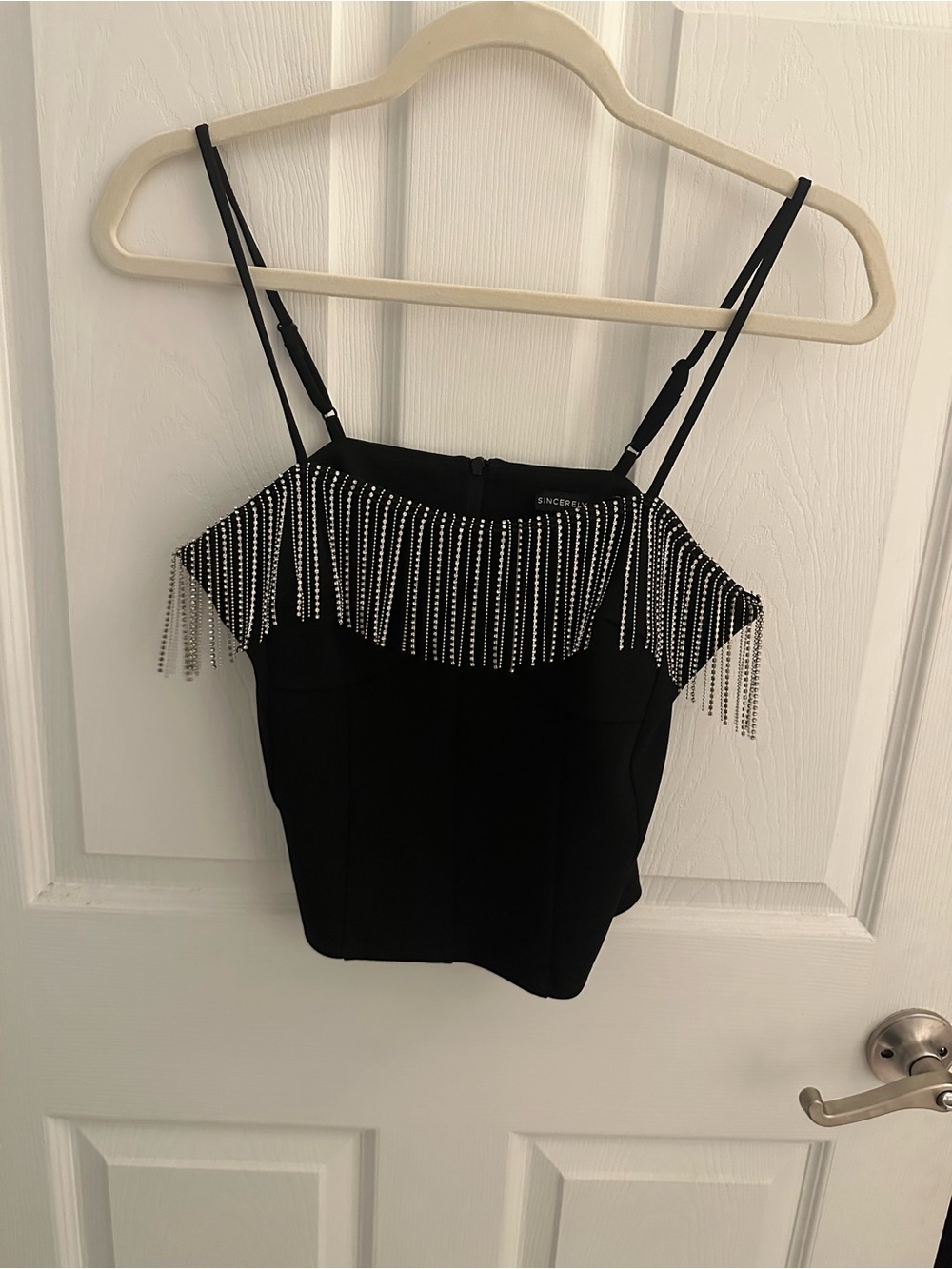Sincerely Jules Black Cami with Silver Beaded Fringe